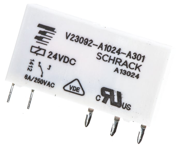 TE Connectivity PCB Mount Power Relay, 24V dc Coil, 6A Switching Current, SPDT