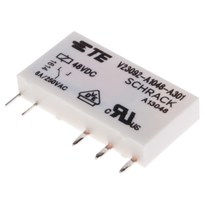 TE Connectivity PCB Mount Power Relay, 48V dc Coil, 6A Switching Current, SPDT