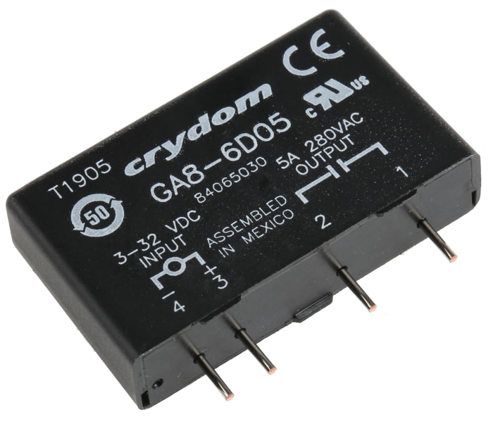 Sensata Crydom GA8 Series Solid State Relay, 5 A Load, PCB Mount, 280 V rms Load, 28 V dc Control