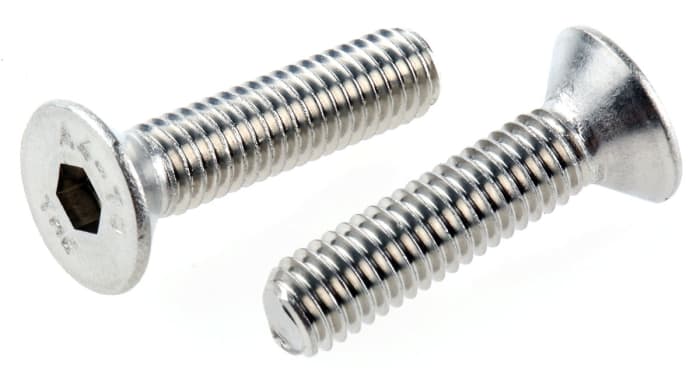 RS PRO, RS PRO Plain Stainless Steel Hex Socket Countersunk Screw, DIN  7991, M6 x 25mm, 232-8495