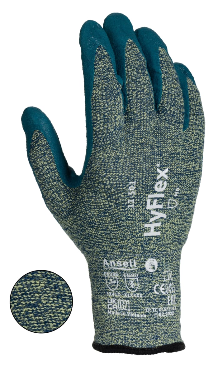 11501090 Ansell Ansell HyFlex Grey Kevlar Cut Resistant, Heat Resistant, Mechanical Protection