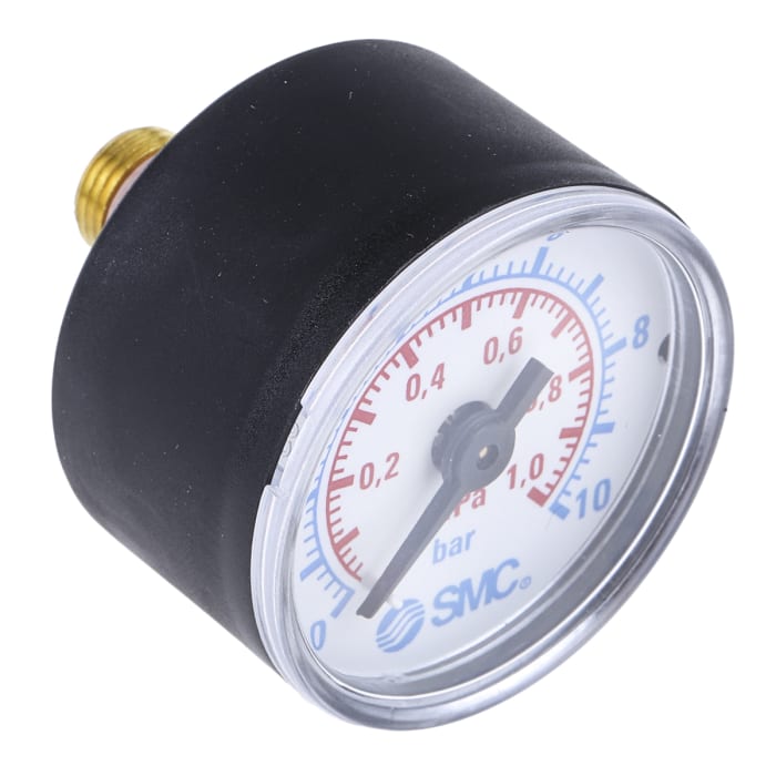 SMC G 1/8 Analogue Pressure Gauge 10bar Back Entry 40mm Outside Diameter