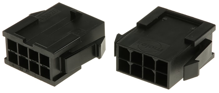 Boitier de connecteur Mâle, 8 contacts sur 2 rangs, pas 3mm, Droit, Montage panneau, série Micro-Fit 3.0