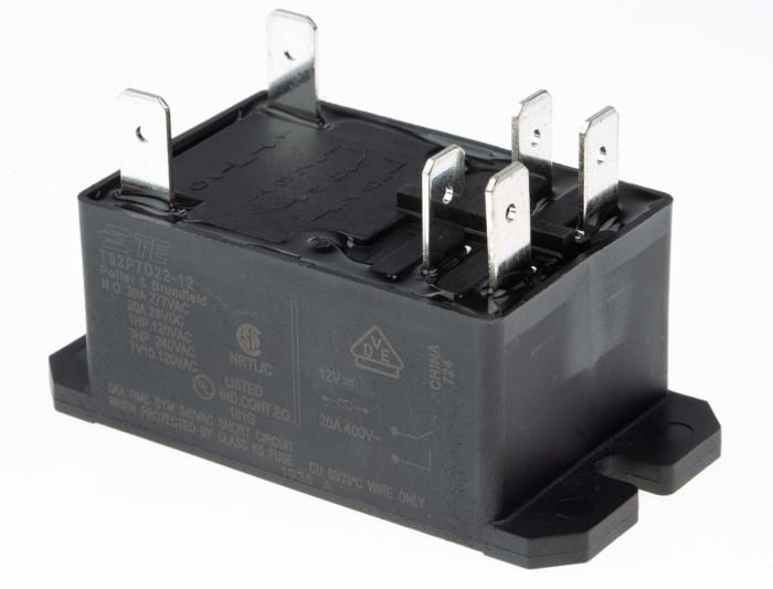 Výkonové relé DPST Montáž na přírubu 12V dc T92