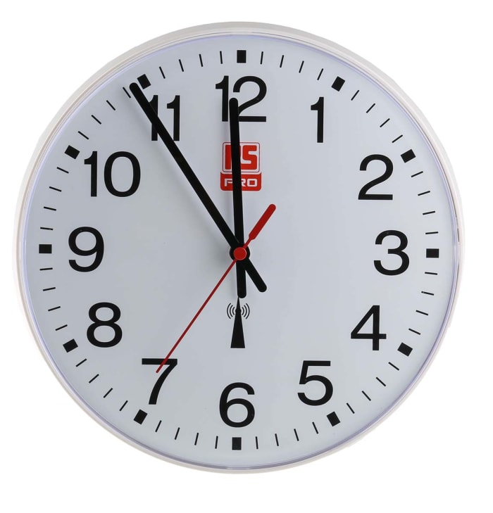 RS PRO White Radio Controlled Analog Wall Clock, 255mm Diameter
