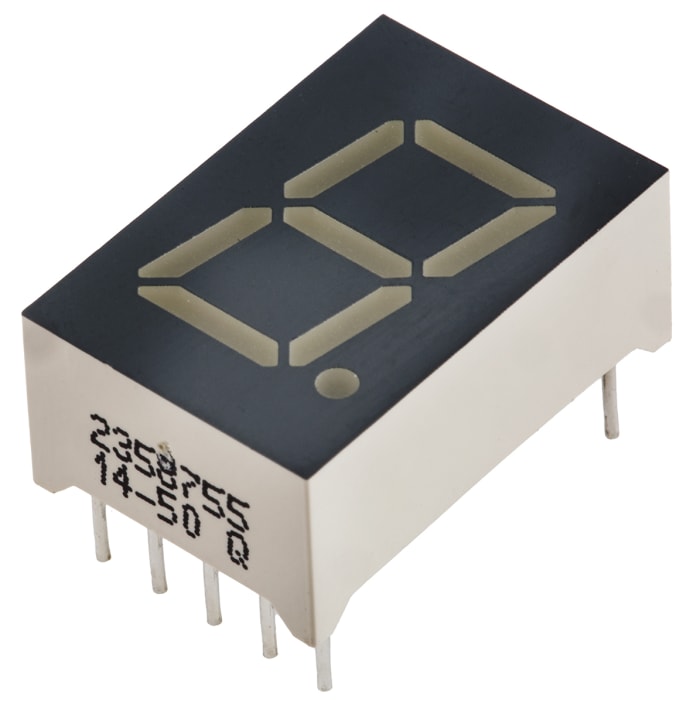 SA05-11SRWA Kingbright 7-Segment LED Display, CA Red 34 mcd RH DP 12.7mm