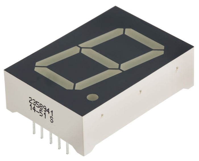 SA10-21SRWA Kingbright 7-Segment LED Display, CA Red 120 mcd RH DP 25.4mm