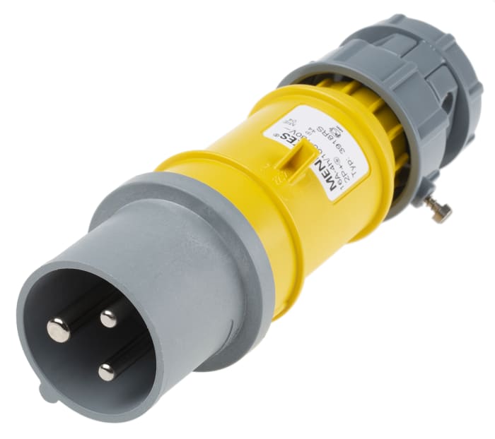 MENNEKES, PowerTOP IP44 Yellow Cable Mount 3P Industrial Power Plug, Rated At 16A, 110 V