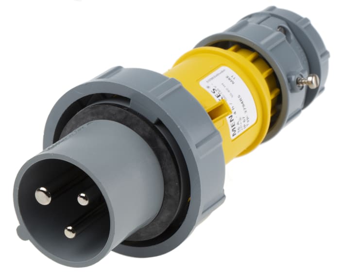 MENNEKES, PowerTOP IP67 Yellow Cable Mount 3P Industrial Power Plug, Rated At 16A, 110 V