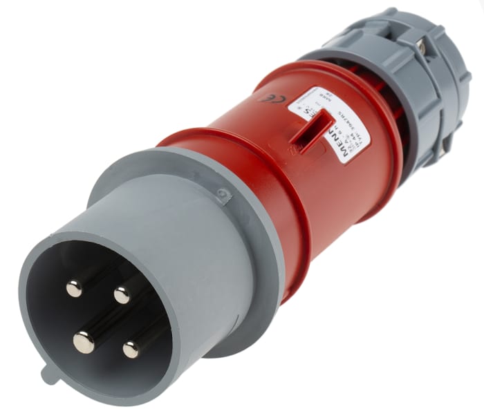 Conector de potencia industrial Macho, Formato 4P, Orientación Recto, PowerTOP, Rojo, 400 V, 32A, IP44