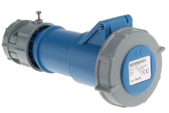 MENNEKES, PowerTOP IP67 Blue Cable Mount 3P Industrial Power Socket, Rated At 16A, 230 V