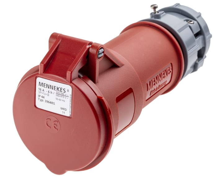 MENNEKES, PowerTOP IP44 Red Cable Mount 3P + N + E Industrial Power Socket, Rated At 16A, 400 V