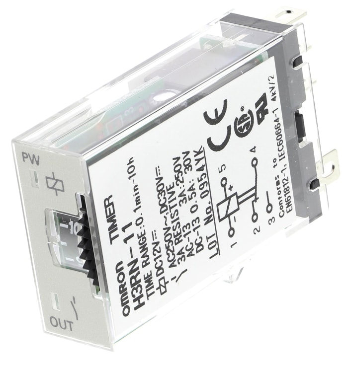 Omron H3RN Series Panel Mount Timer Relay, 12V dc, 1-Contact, 0 → 60min