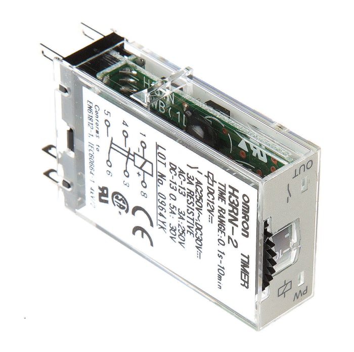 Omron H3RN Series Plug In Timer Relay, 12V dc, 2-Contact, 0.1 s → 10min, DPST-NO