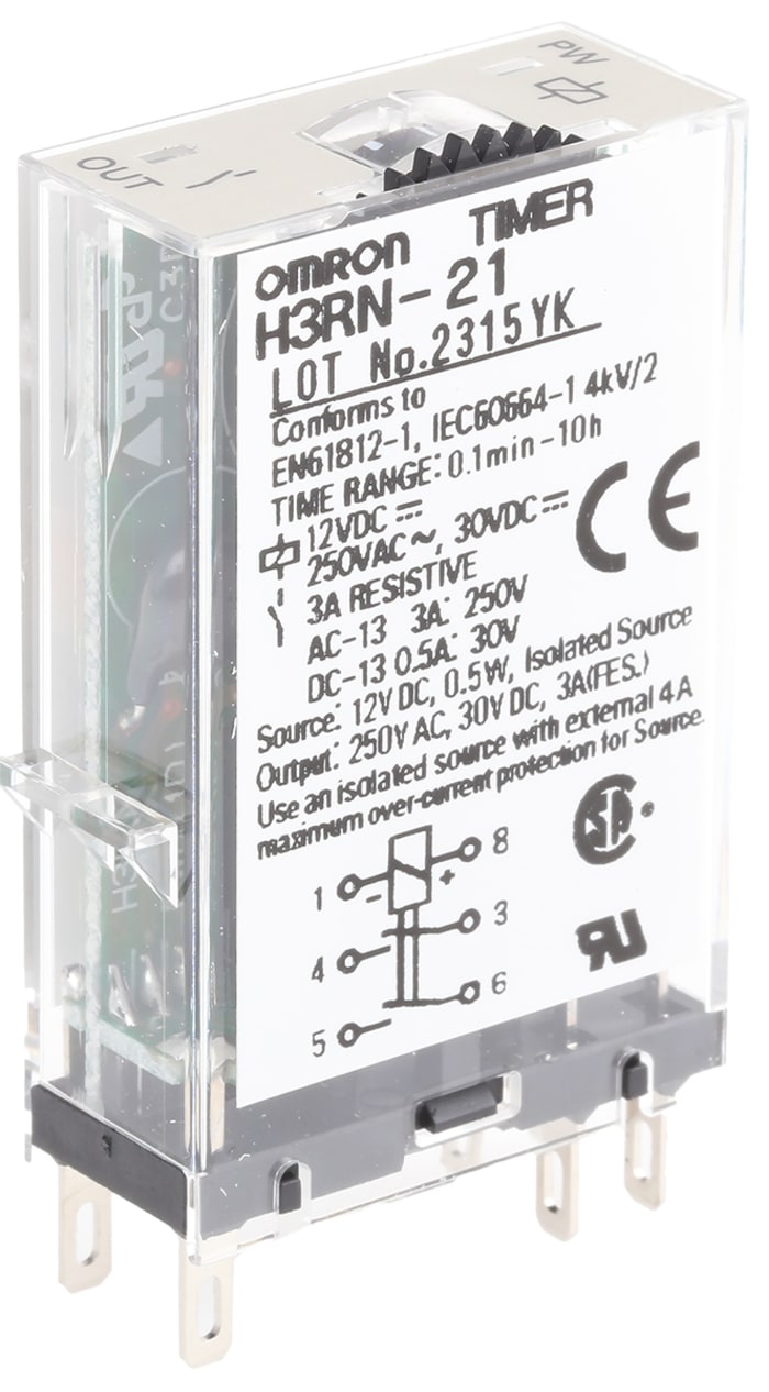 Omron H3RN Series Plug In Timer Relay, 12V dc, 2-Contact, 0.1 min → 10h