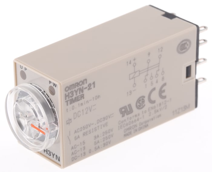 Omron H3YN Series DIN Rail, Panel Mount Timer Relay, 12V dc, 2-Contact, 0.1 min → 10h