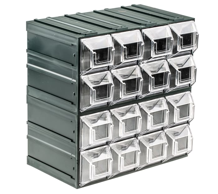 Skladovací jednotka se zásuvkami Průhledná Plast 16 průhledné zásuvky 208mm x 208mm x 132mm RS PRO