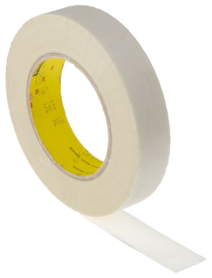 Cinta adhesiva de tela de fibra de vidrio 3M 361 de color Blanco, 25mm x 55m, grosor 0.17mm