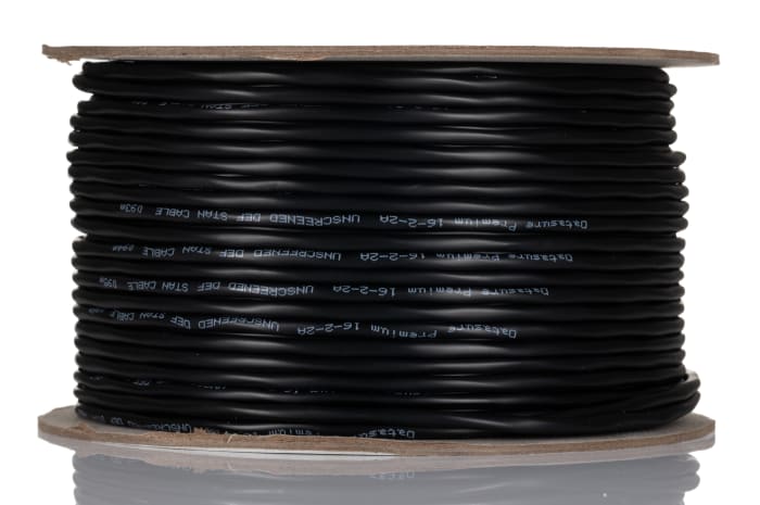 RS PRO Multicore Industrial Cable, 2 Cores, 0.5 mm², DEF STAN, Unscreened, 100m, Black PVC Sheath