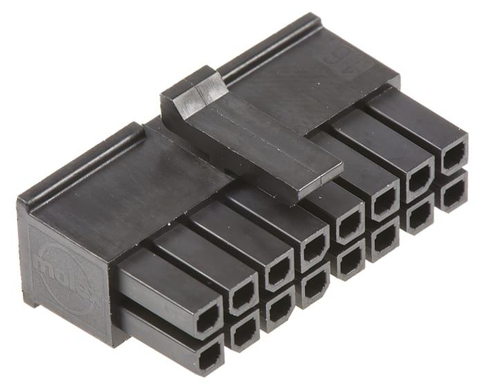 Boitier de connecteur Femelle, 16 contacts sur 2 rangs, pas 3mm, Droit, Montage sur câble, série Micro-Fit 3.0
