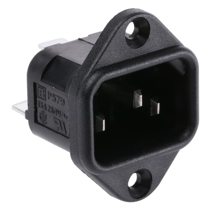 Bulgin C14 Flange Mount IEC Connector Male, 10A, 250 V