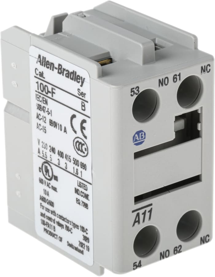 Allen BradleyPomocný kontakt 1NC + 1NO2, řada: 100F Přední montáž se šroubem 10 A