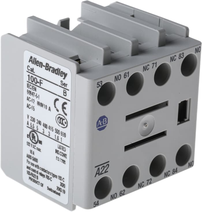 Allen Bradley Auxiliary Contact, 4 Contact, 2NC + 2NO, Front Mount 100F