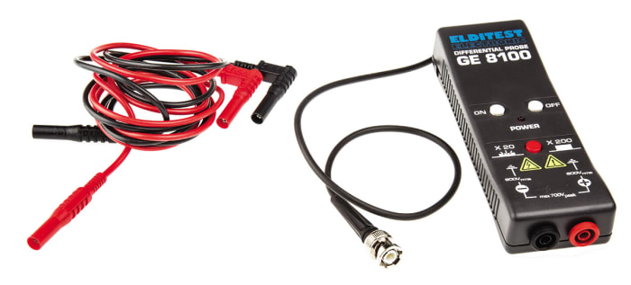 Elditest GE- 8100 Oscilloscope Probe, Active, Differential Type, 30 MHz, 40 MHz, 200x, 20x, BNC Connector