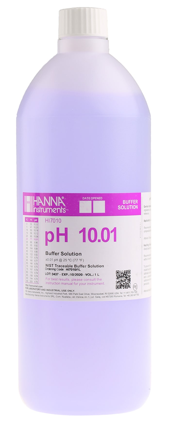 Hanna Instruments HI-7010/1L pH Kalibrasyon Çözeltisi, 1Litre, Şişe, 10,01pH