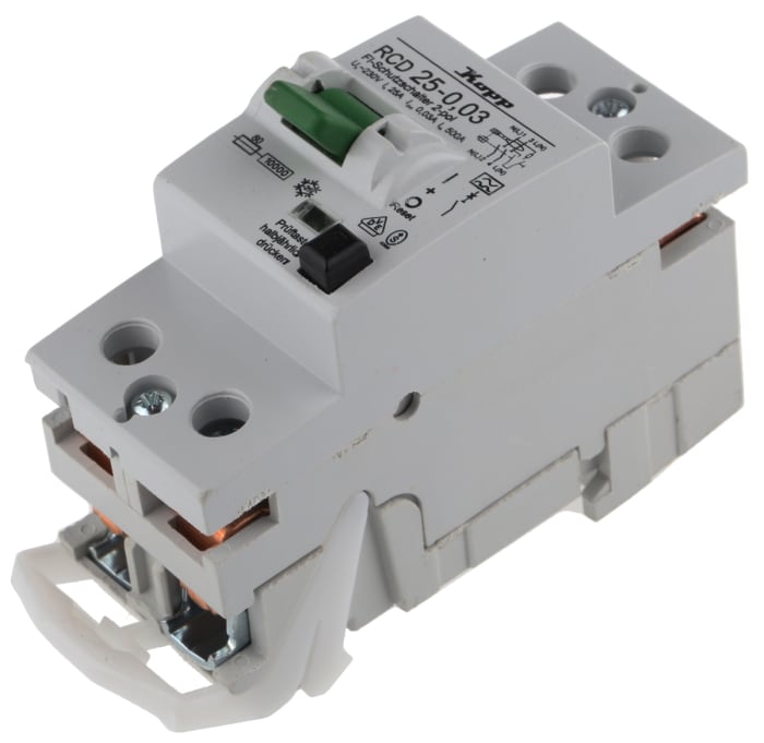 Kopp 1 + N 25 A Instantaneous RCD Switch, Trip Sensitivity 30mA