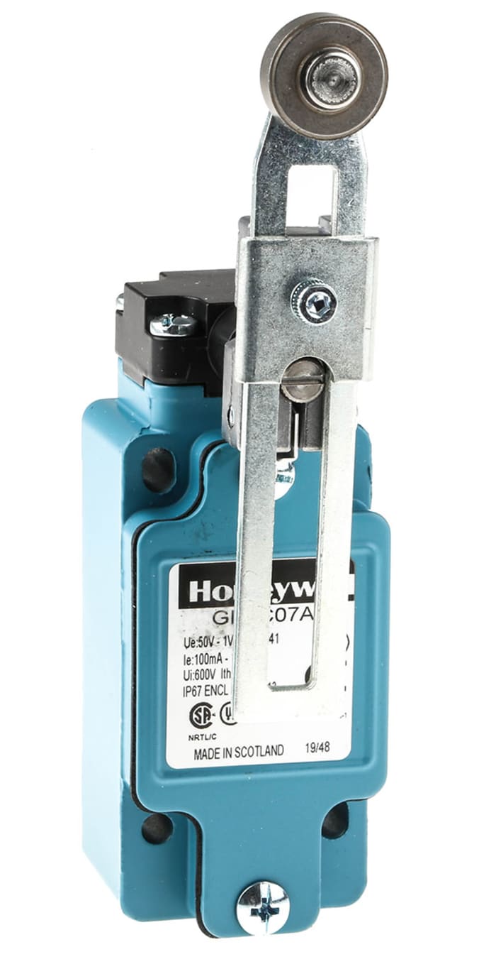Honeywell GLA Series Adjustable Roller Lever Limit Switch, NO/NC, IP67, SPDT, Die Cast Zinc Housing, 50V ac Max, 100mA