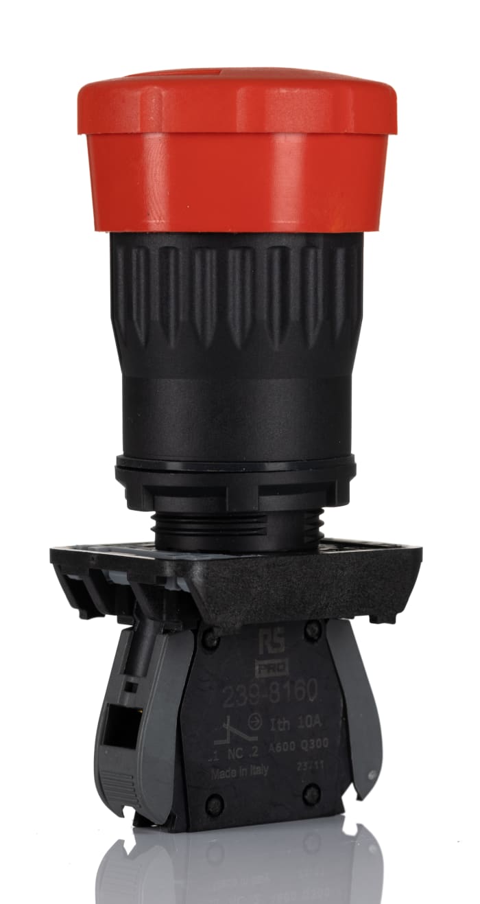 RS PRO Twist Release Emergency Stop Push Button, Panel Mount, 22mm Cutout, 1NC, IP65