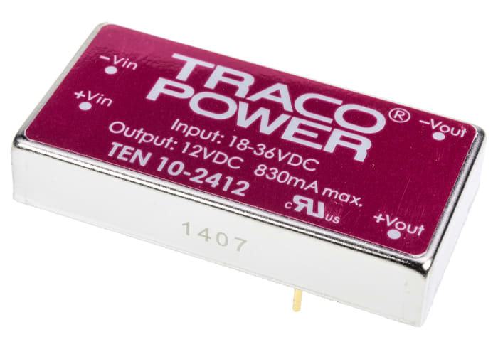 TRACOPOWER TEN 10 DC-DC Converter, 12V dc/ 830mA Output, 18 → 36 V dc Input, 10W, Through Hole, +85°C Max Temp