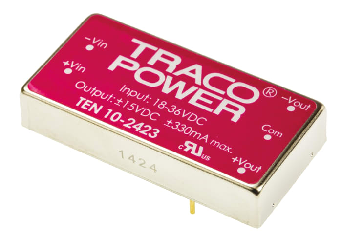 Convertisseur DC-DC TRACOPOWER TEN 10, Montage traversant, 10W, 2 sorties, ±15V c.c., ±330mA