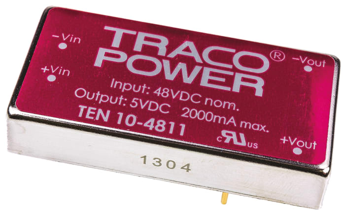 TRACOPOWER TEN 10 DC-DC Converter, 5V dc/ 2A Output, 36 → 72 V dc Input, 10W, Through Hole, +85°C Max Temp -40°C