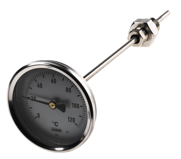 Jumo Immersion Dial Thermometer 0 → +120 °C, 608002/0180-818-847-6-104-26-26-200/000