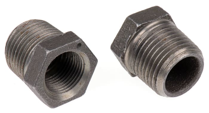 Georg Fischer Black Malleable Iron Fitting, Straight Reducer Bush, Male BSPT 1/2in to Female BSPP 3/8in