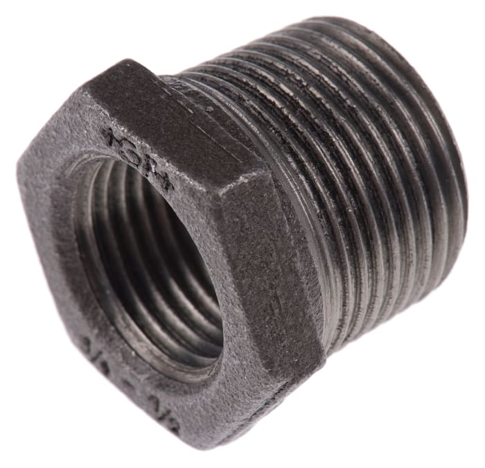 Georg Fischer Black Malleable Iron Fitting, Straight Reducer Bush, Male BSPT 3/4in to Female BSPP 1/2in