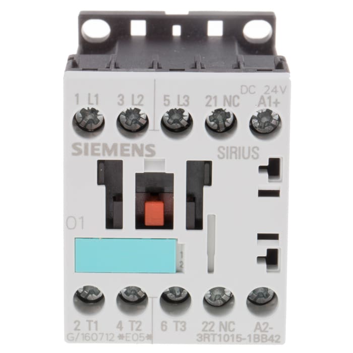 Siemens 3RT1 Series Contactor, 24 V dc Coil, 3-Pole, 7 A, 3 kW, 3NO, 400 V ac