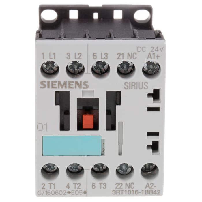 Siemens 3RT1 Series Contactor, 24 V dc Coil, 3-Pole, 9 A, 4 kW, 3NO, 400 V ac
