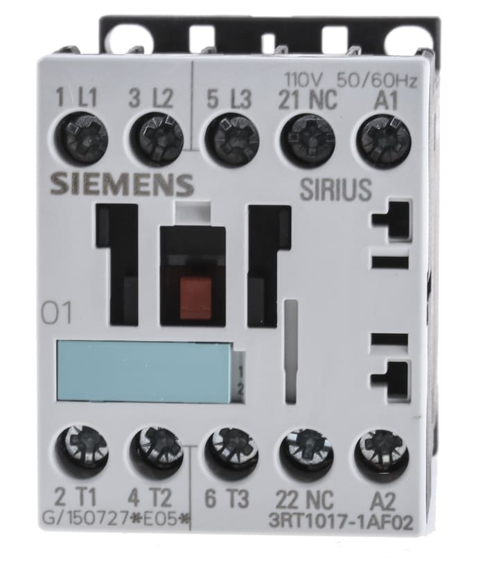 Siemens 3RT1 Series Contactor, 110 V ac Coil, 3-Pole, 12 A, 5.5 kW, 3NO, 400 V ac