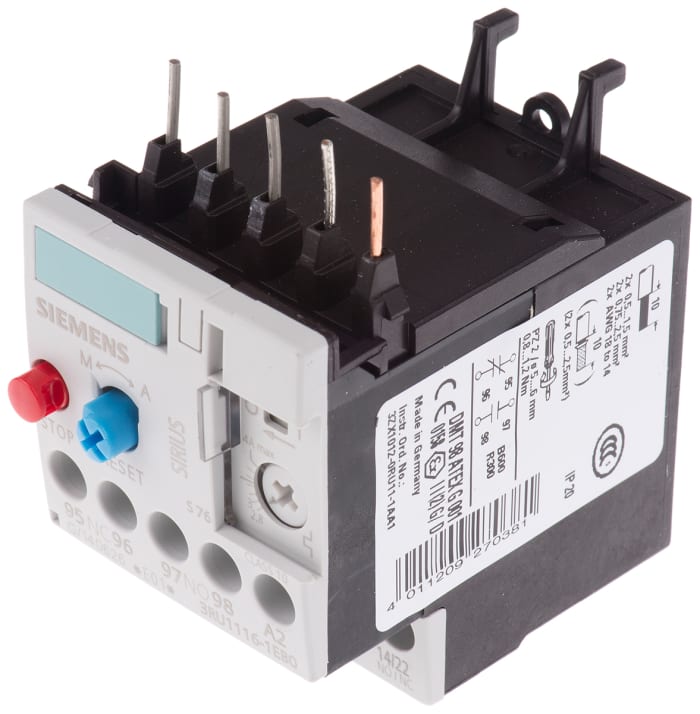 Siemens 3RU Overload Relay NO/NC, 2.8 → 4 A F.L.C, 4 A Contact Rating, 1.5 kW, 3P, Sirius Classic