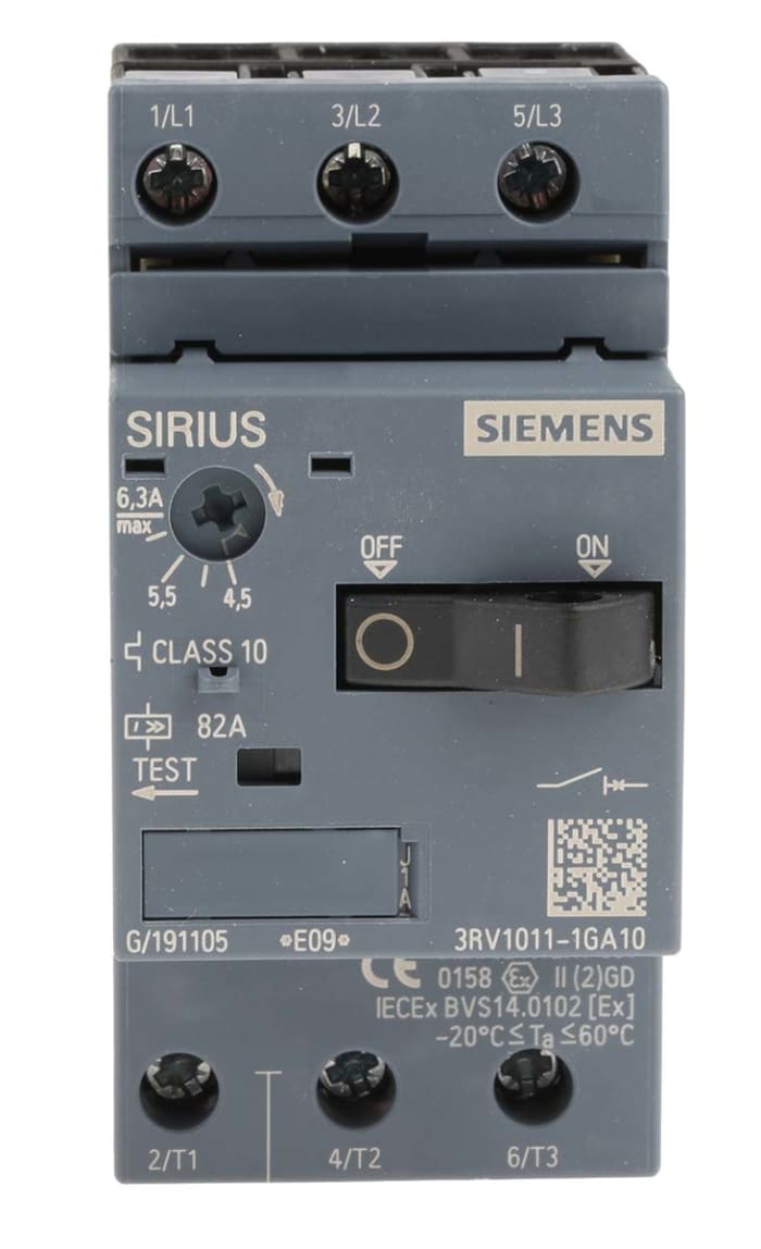 Siemens 4.5 → 6.3 A SIRIUS 3RV Motor Protection Circuit Breaker, 690 V