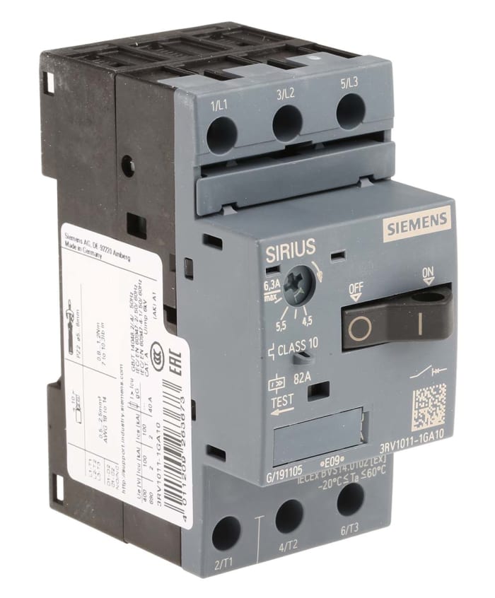 3rv1011 1ga10 Siemens Siemens 4 5 6 3 A Sirius Innovation Motor Protection Circuit Breaker 243 7151 Rs Components