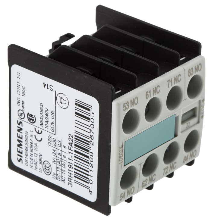 Siemens Auxiliary Contact, 4 Contact, 2NO/2NC, Snap-On, Sirius Classic