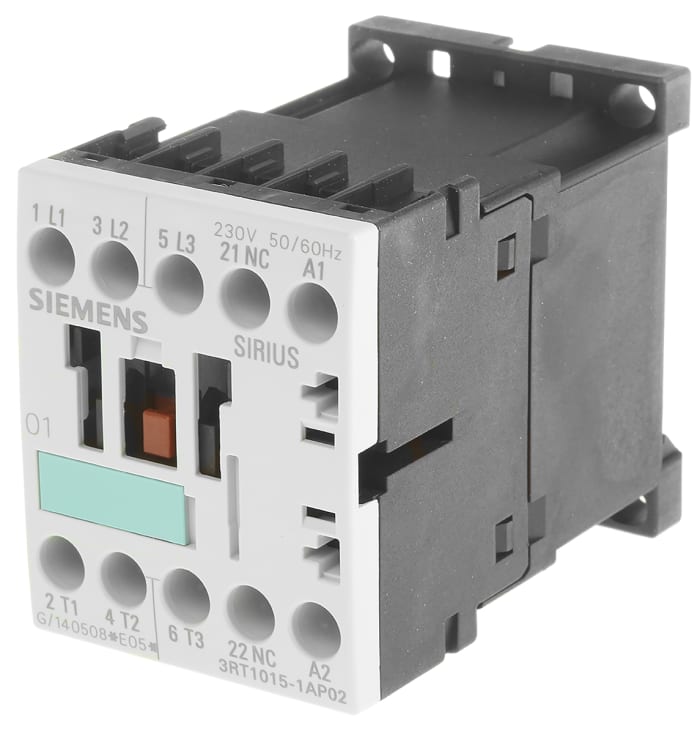 Siemens 3RT1 Series Contactor, 230 V ac Coil, 3-Pole, 7 A, 3 kW, 3NO, 400 V ac