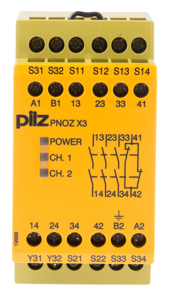 Pilz PNOZ X PNOZ X3 Emergency Stop Safety Relay, 24V ac/dc, Dual-Channel, 3 Safety Contacts