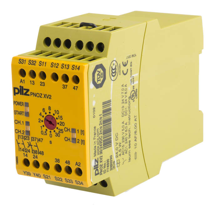 Relé de seguridad Pilz PNOZ X PNOZ XV2 de 2 canales, para Parada de Emergencia, 24V dc, cat. seg. ISO 13849-1 4