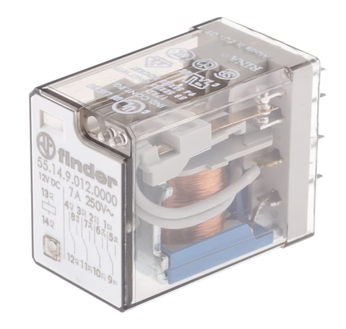 Finder PCB Mount Power Relay, 12V dc Coil, 7A Switching Current, 4PDT
