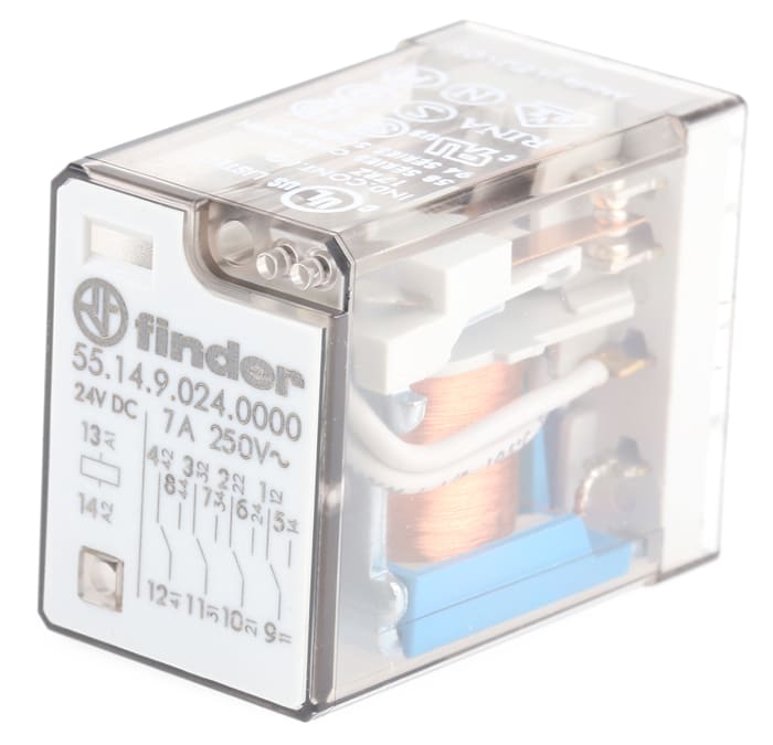 Relais de puissance Finder 55 Series, 4 RT, bobine 24V c.c. Montage sur CI 1W
